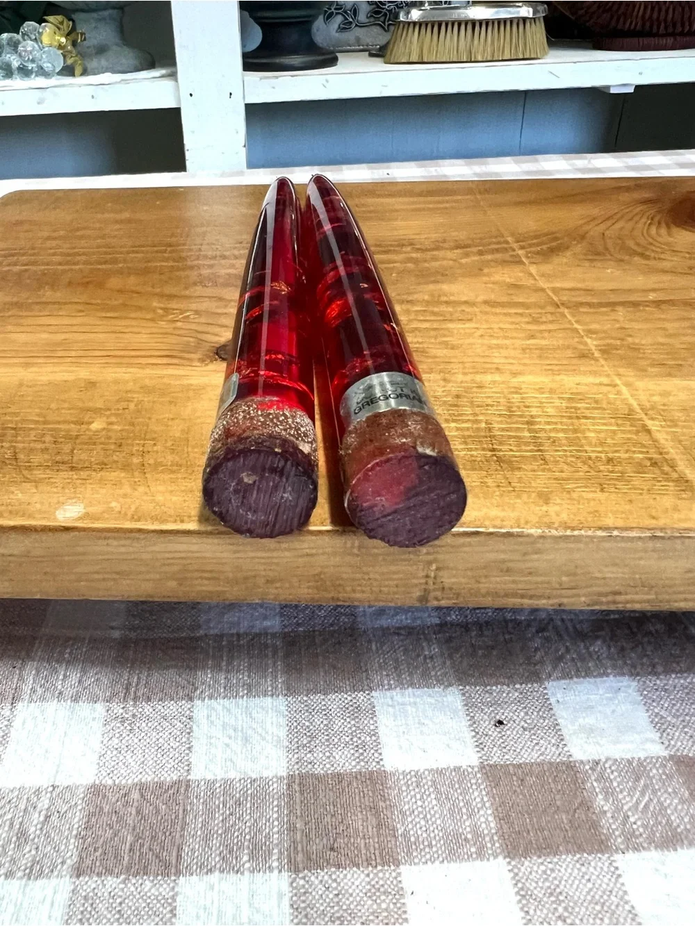 Vintage lucite candles red mid century decor